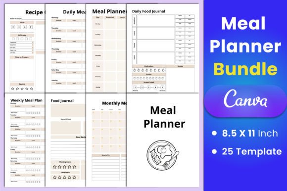 Download Editable Meal Planner Bundle Canva - Meal planner Collection