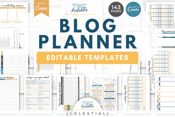 Download Blog Planner Canva Templates | CELESTIAL - Canva template Collection