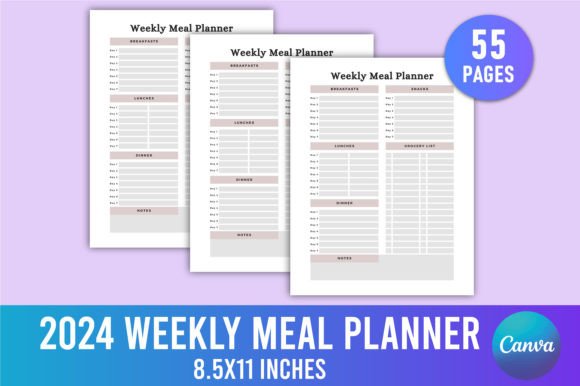 Download Editable 2024 Weekly Meal Planner Canva - Meal planner Collection