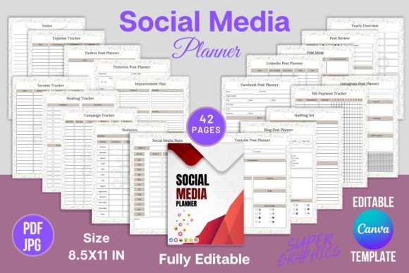 Download Social Media Planner Canva Templates KDP - Canva template Collection