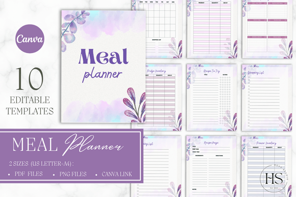 Download Watercolor Flowers CANVA Meal Planner - Meal planner Collection