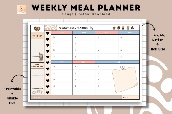 Download Coffee Weekly Meal Planner • Printable - Meal planner Collection