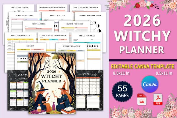 Download 🧙‍♀️ 2026 Witchy Planner Canva Template - Canva template Collection