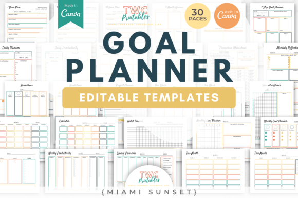 Download Goal Planner Canva Templates | MIAMI SUN - Canva template Collection