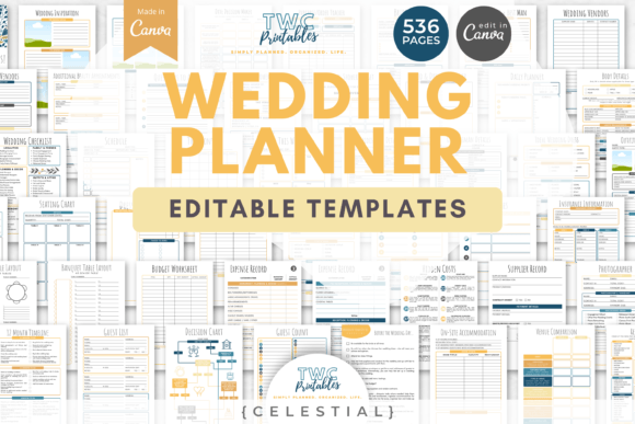 Download Wedding Planner Canva Templates | CELEST - Canva template Collection